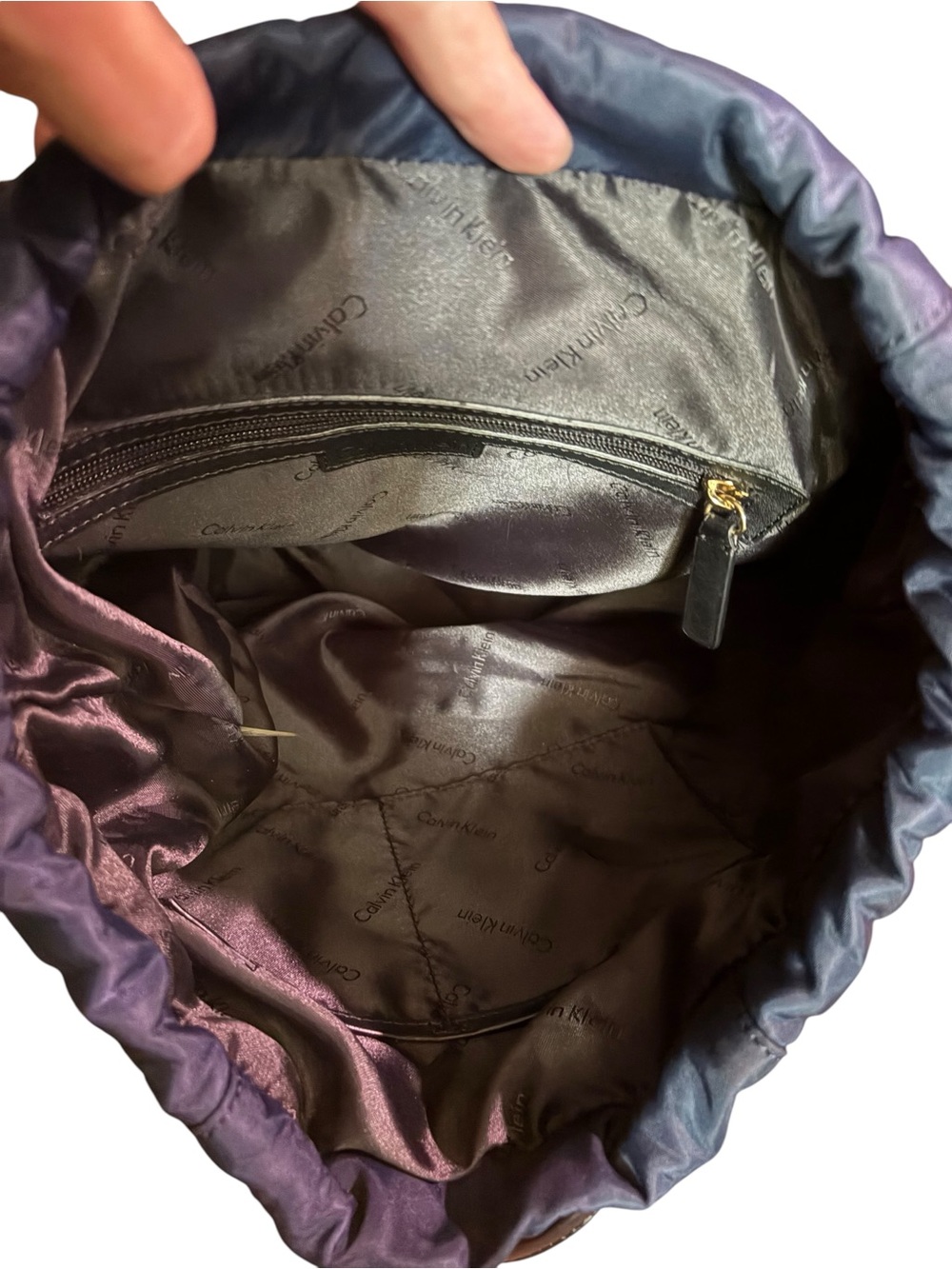 Calvin Klein Navy Nylon & Leather Trim Flap Backpack | Gold Hardware - Picture 8 of 8